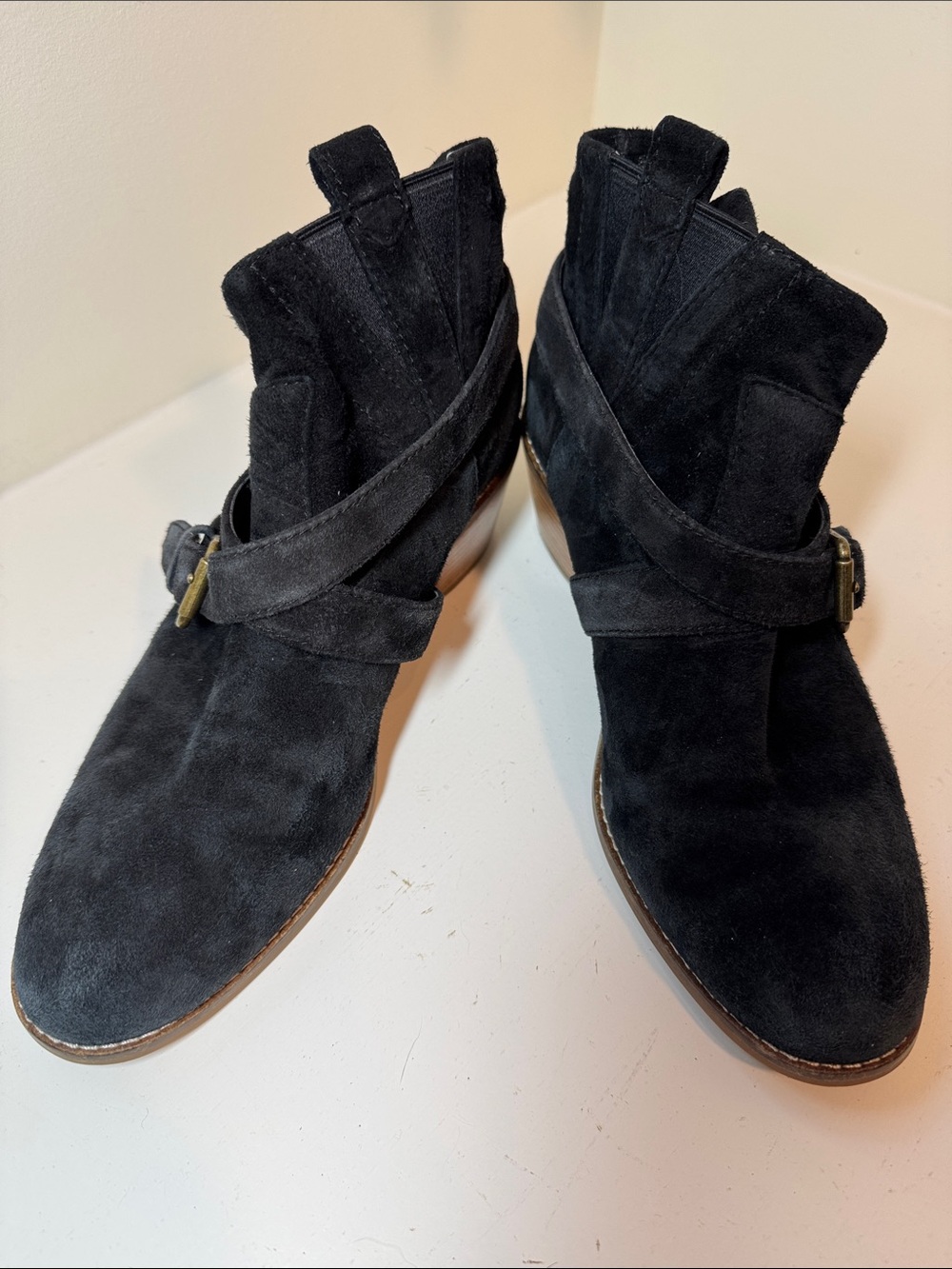 Cole Haan black suede heeled ankle boots. 8.